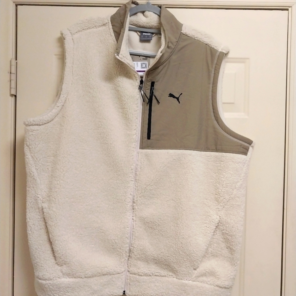 NWT: Puma White and Tan Fleece Vest